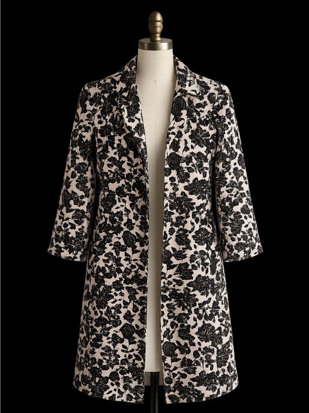 LOFT - Black Floral Brocade Coat on Light Pink
